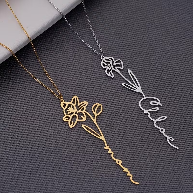 Kalung Nama Kustom yang Dipers - Birth Flower Necklace ulasan dan harga